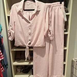 Pink Striped wide leg pant set